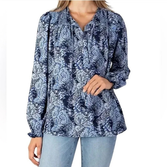 Joie boho Parisian paisley printed blue peasant elastic ruffle sleeves medium - Picture 1 of 10